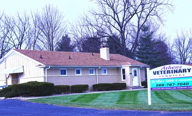 Athens Veterinary Services clinic building on M-66 in Athens, Michigan